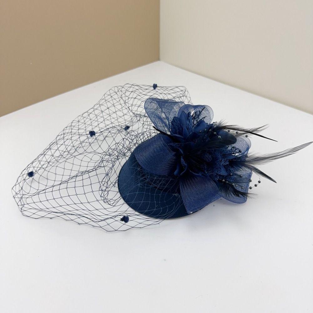 Feather Women Mini Mesh Hat Headband Flower Veil Hair Clips Small Fedoras Headwear  Bridal Headwear