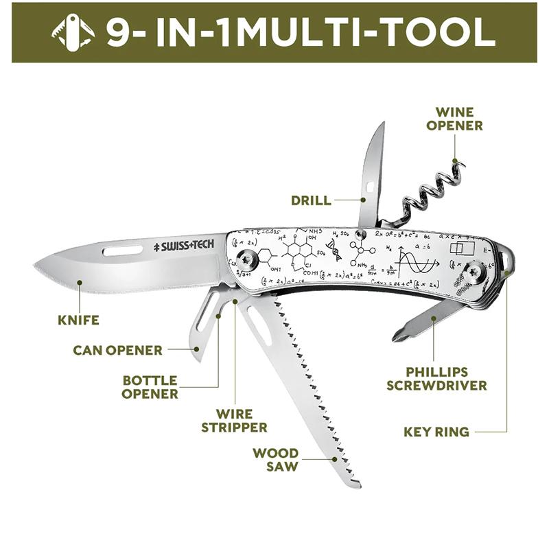 SWISS TECH Mini Pocket 9 In 1 Folding Multitool EDC Outdoor Portable Multi Tool Bottle Wine Opener Outdoor Camping Tools 4