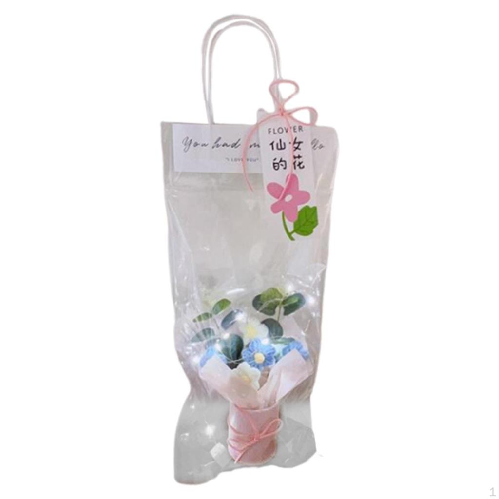 Artificial Flowers Crochet Flower Bouquet with Lights Decor Knitting for Girlfriend Shelf