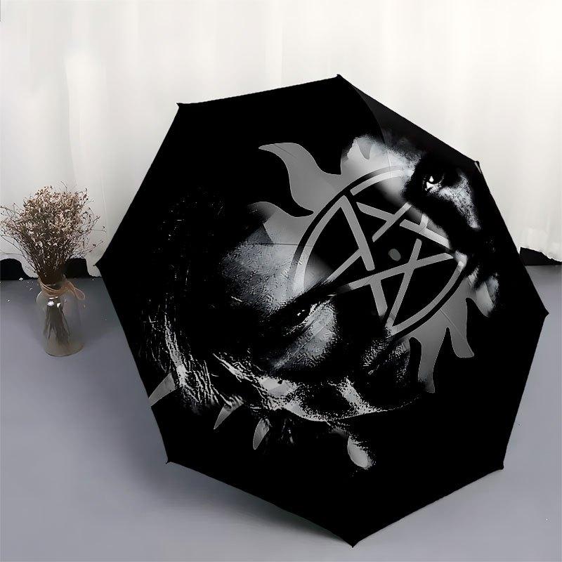 1pc Supernatural Automatic Opening/Closing Umbrella with Convenient Three-Fold Design, 8 Iron Ribs - for Outdoor Daily UseA26