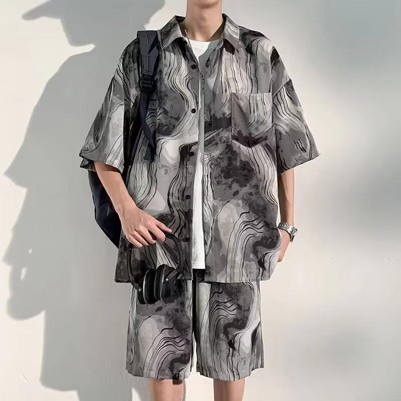 

Футболка с принтом тай-дай, мужская футболка с коротким рукавом, летняя, в новом китайском стиле, мужской костюм, универсальная 3XL чёрный