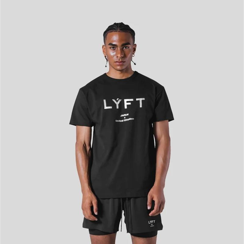 LYFT 2025 Men's Slim Fit Compression T-Shirt Silver Logo Workout Fitness Tee for Gym Training Running Summer Elastic