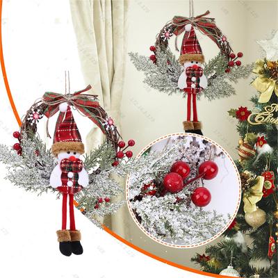 Christmas Elk Wooden Garland Multifunctional Snowman Hanging Garland with Bowknot Festival Theme for Farmhouse Front Door Wall