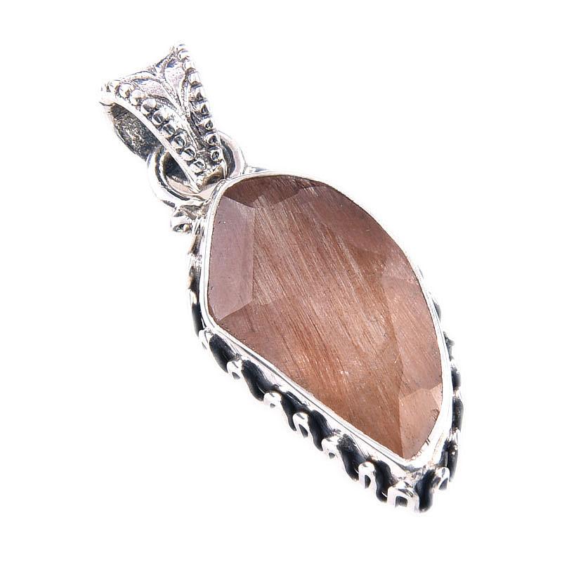 Pietră prețioasă Cuarț Păr de Înger Natural Argint Sterling Solid 925 Pandantiv 1.25'' i7Z29