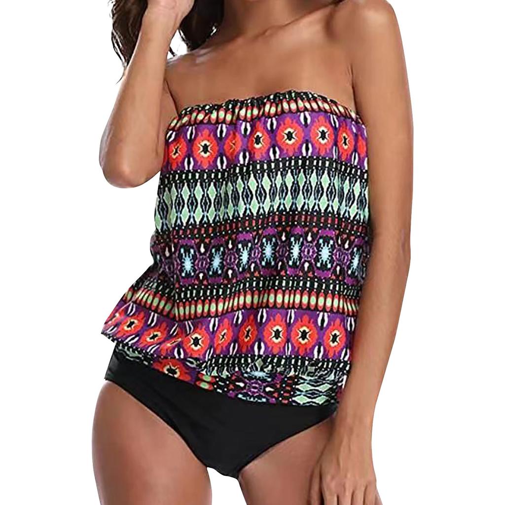 Women's Split Print Bikini With Bra Pads And No Steel Bra Swimming Costume