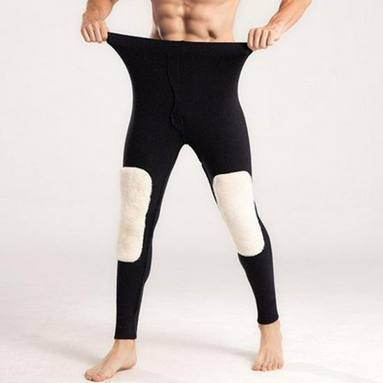 

Wool Velvet Knee Pads Warm Trousers: Unisex Slim Fit, Thickened Cold Protection with Waist Support Base Layer. XL [Recommended 60-70 kg]