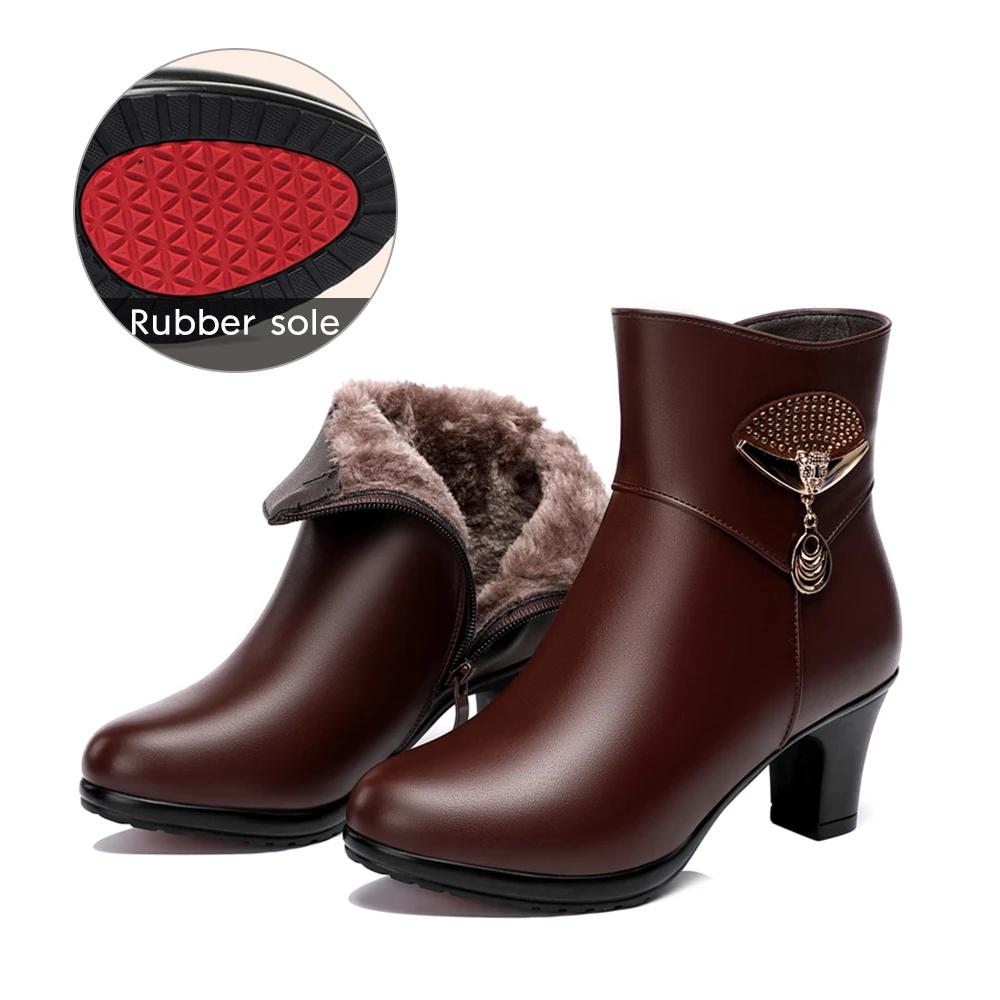 New Leather Thick-heeled Boots Women Autumn and Winter Suede Slip-on Soft-soled Mid-heeled Boots Round Head Cotton Mother Shoes