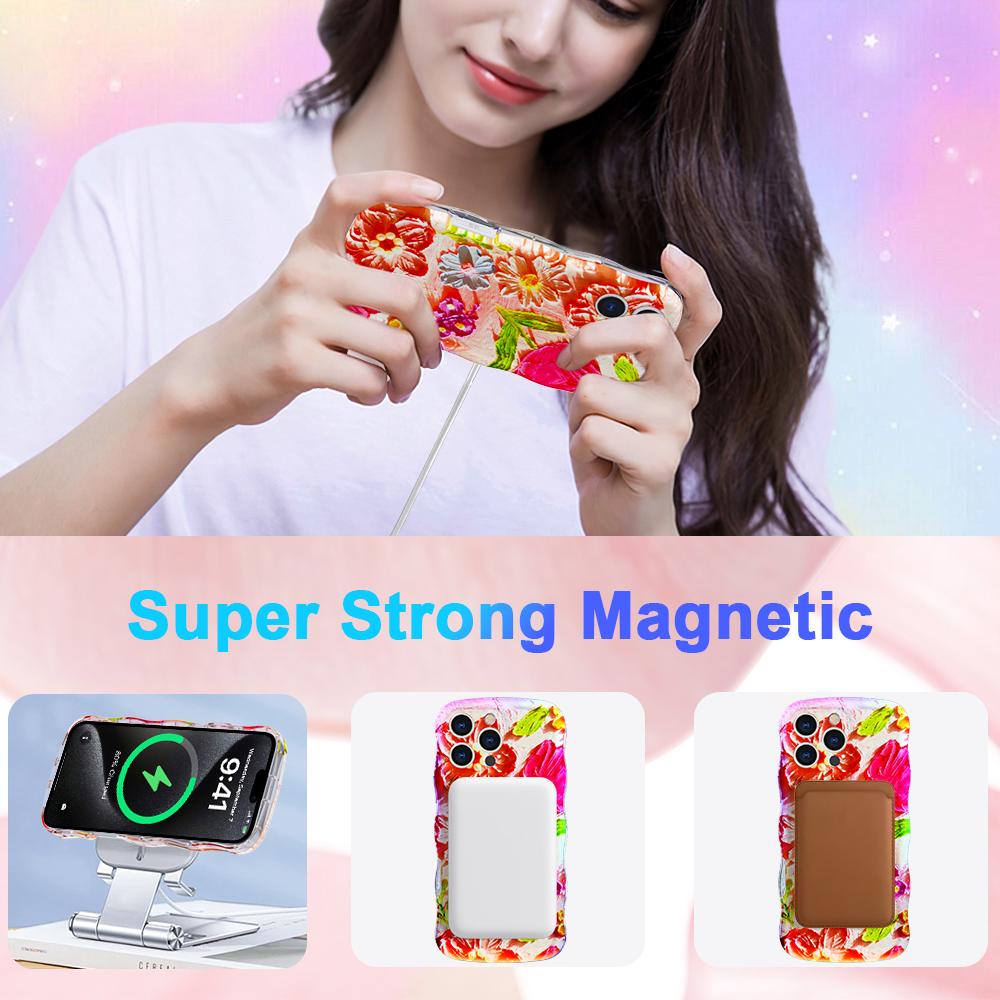 

For iPhone 16 Pro Magnetic Case Wave Edge Glitter TPU Phone Back Cover GWL10224