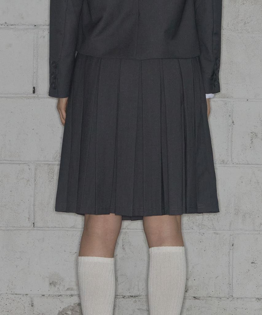 Fancy Club Classic Buckle Pleated Midi Skirt (Gray) F25Zd970