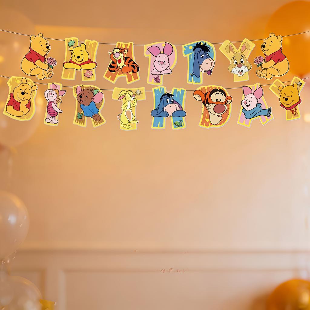 Disney Banner Tematic Winnie the Pooh cu 15 Piese Banner pentru Petrecere de Ziua de Naștere Decorațiune Steag Multifuncțional pentru Sărbători Decorațiune de Agățat în Cameră