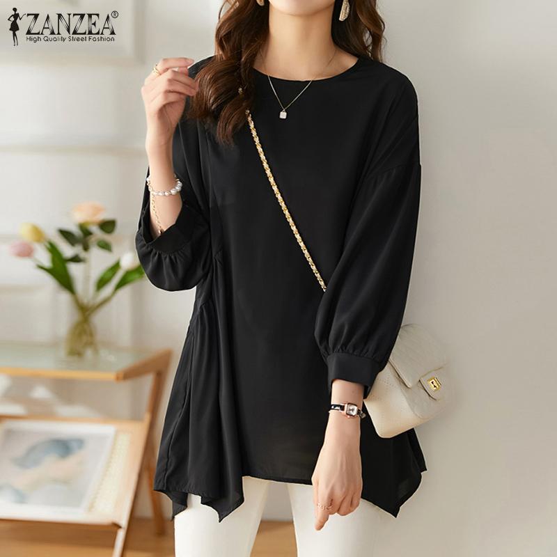 

ZANZEA Женская повседневная блузка с о-образным вырезом с рукавом 3/4