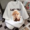 New LABUBU Cartoon Print Short Sleeved T-shirt Women's Round Neck Top Cute Casual Fashion