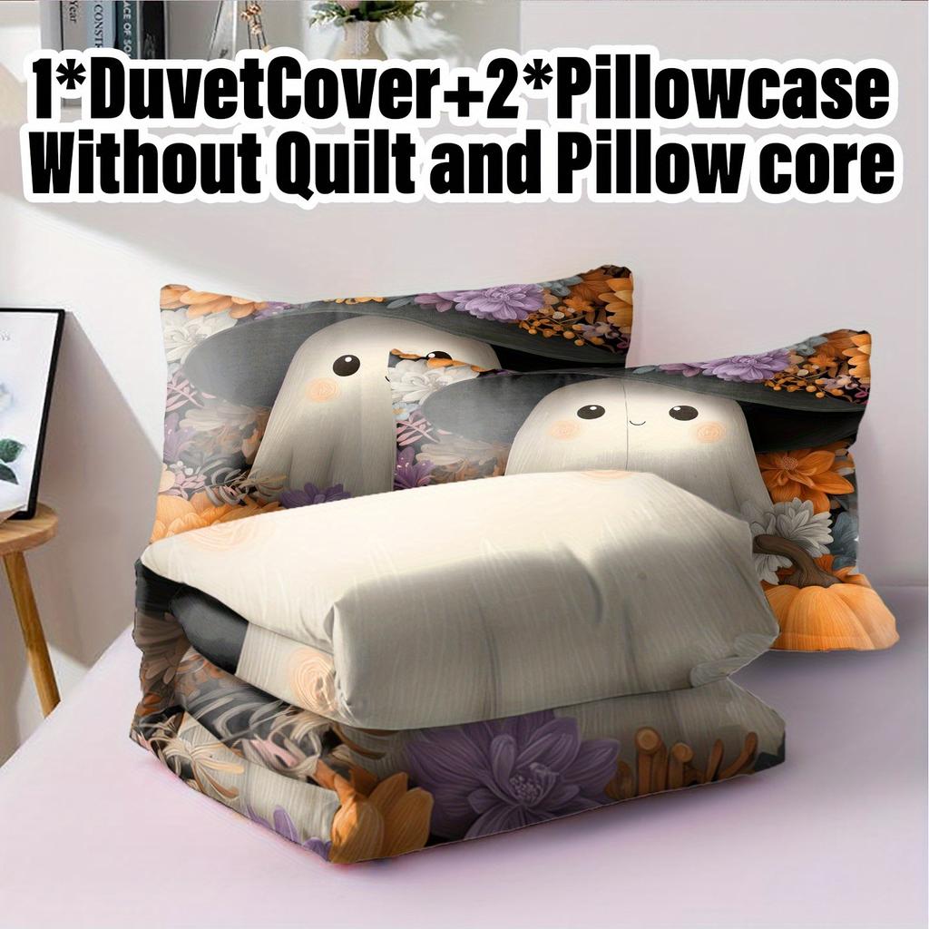 Comforter 3Pcs Halloween Pumpkin Monster Without Core 1 2 S Soft Floral For Bedroom