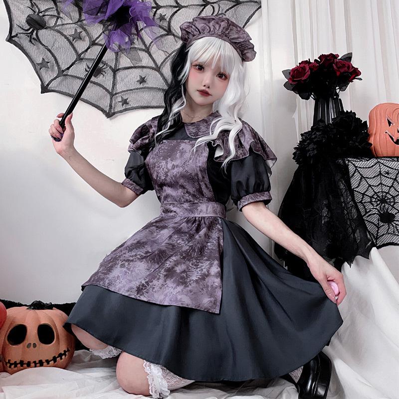 Halloween Costume Pumpkin Witch Costume Horror Doll Maid Costume Dark Gothic Vampire Dress