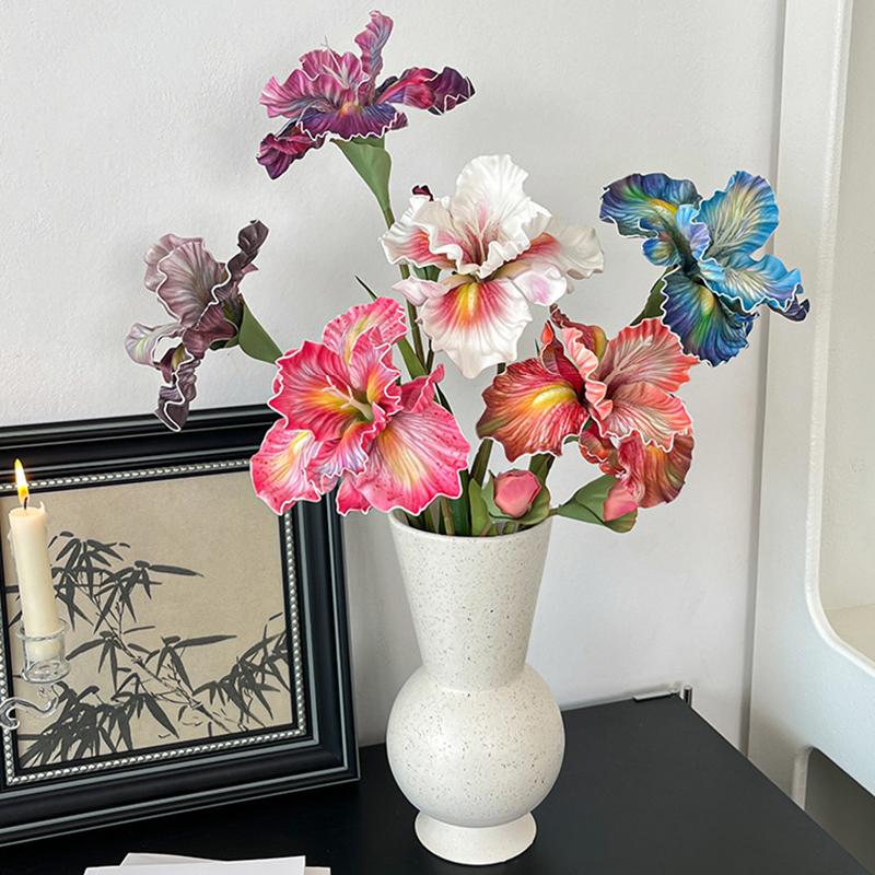 1PC 2-head Iris Flowers Party Wedding Decorative Artificial Cattleya Orchid Home Decoration Simulated Flower Silk Flower 45cm