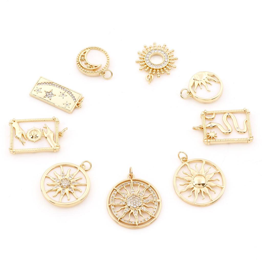 1 Piece Copper Galaxy Charms Sun Moon Round Shell Gold Color Pendants for DIY Making Necklace Bracelets Jewelry Findings