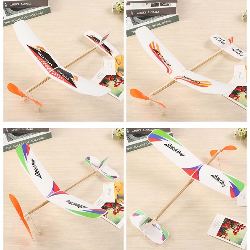 Wood Airplane Gliders Propeller Plane Toys Set Wooden Airplane Kits Rubberband Powered Propellor Planes Children's Day