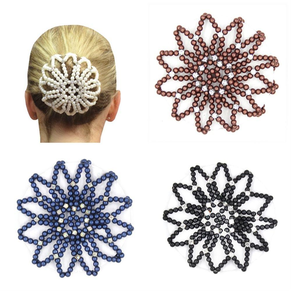 Elegant Pearl Crochet Bun Net Elastic Fake Pearl Hair Nets Hair Bun Covers  Hair Accessories