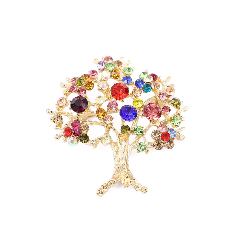 Colorful Rhinestone Christmas Tree Brooch - Creative Metal Corsage for Women's Suits