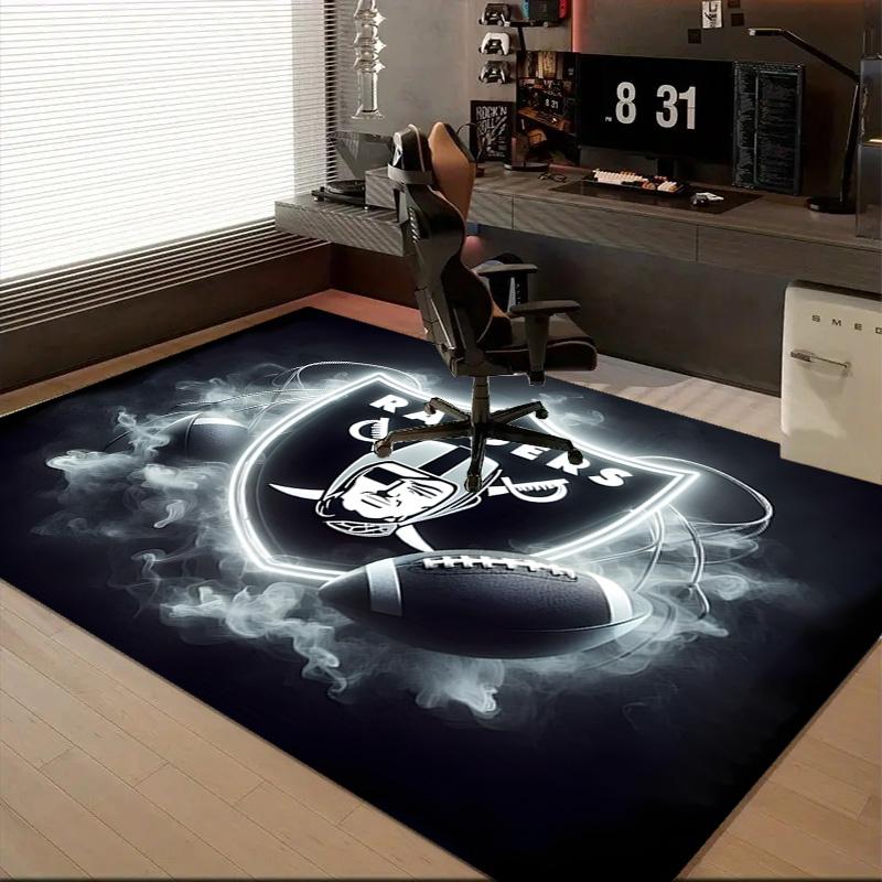 1PC Raiders Team Logo Design Rug Game Carpet, Floor Mat for Bedroom Living Room Entryway Rug, Home Decor Idea Gift for Christmas birthday