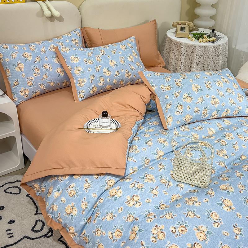 Category A Maternal and Infant Grade Washed Cotton and Linen Bed Cotton Four-piece Set and Three-piece Set Pure Cotton Bed Sheet and Quilt Cover