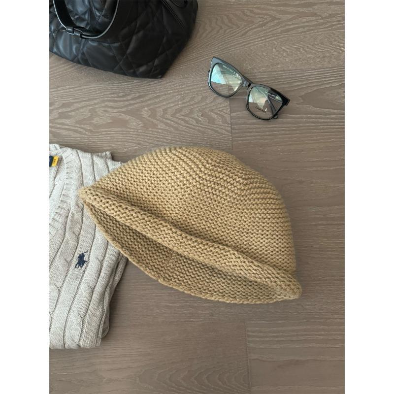 Women's Autumn and Winter Warm and Versatile Wool Knitted Hat with Rolled Edge To Show Face and Small Size.