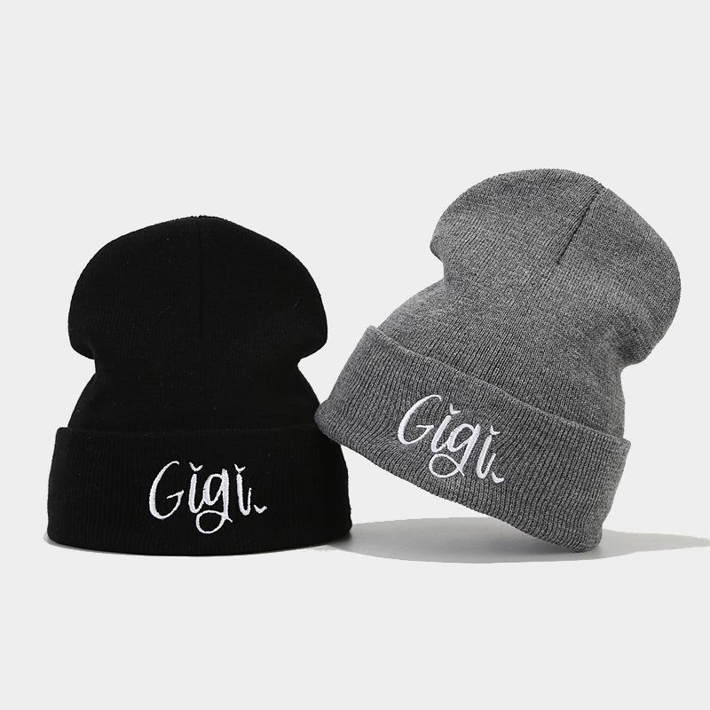Autumn and winter men's and women's wool hats New casual versatile Gigi embroidered knitted hats Outdoor warm windproof cold hats
