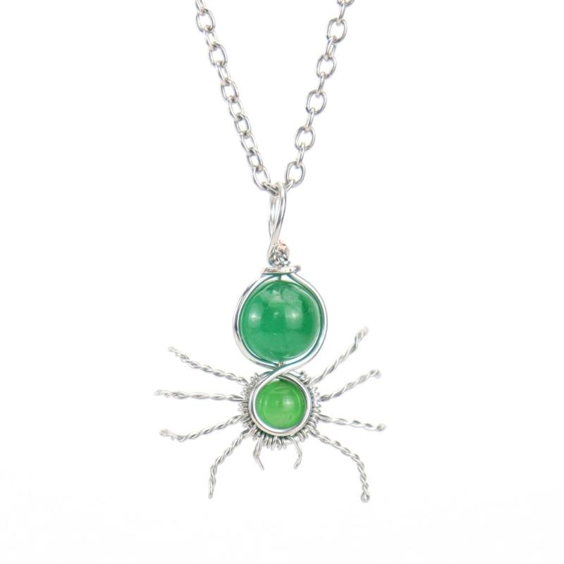 Handmade Colorful Rough Stone Necklaces Crystal Spiders Pendant Neckchains Adjustable Length Chain Jewelry Accessories
