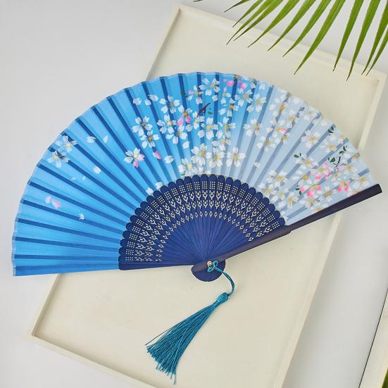 Chinese Style Folding Fan with Tassels Portable Summer Handheld Cooling Fan Decoration Dance Performance Props Party Costume Accessories
