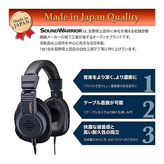SOUND WARRIOR Semi-Open Air Dynamic Headphones Professional Use Open Type Detachable Cable | 2.5mm 3.5mm 6.3mm Lightweight Wired Bass Heavy Bass