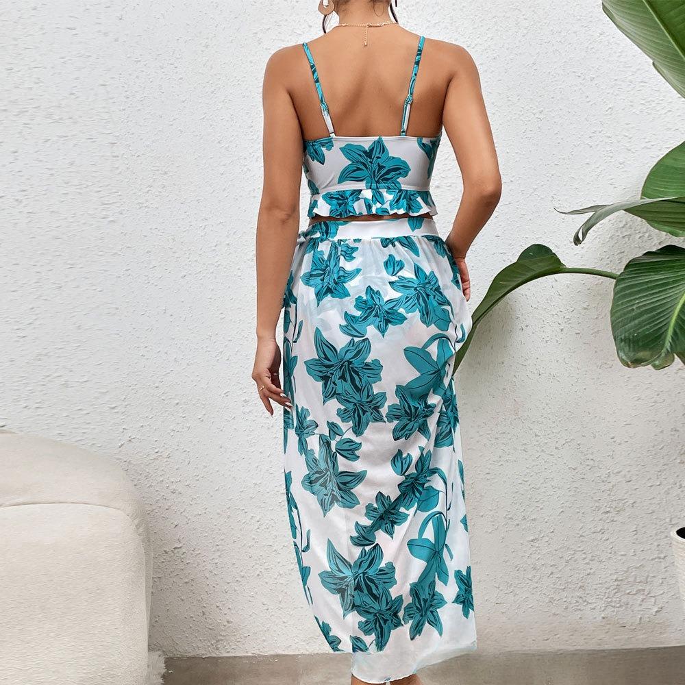 Europäische und amerikanische Bademode Sexy Dreiteiler Bedruckter Bikinirock Sonnenschutz Badeanzug