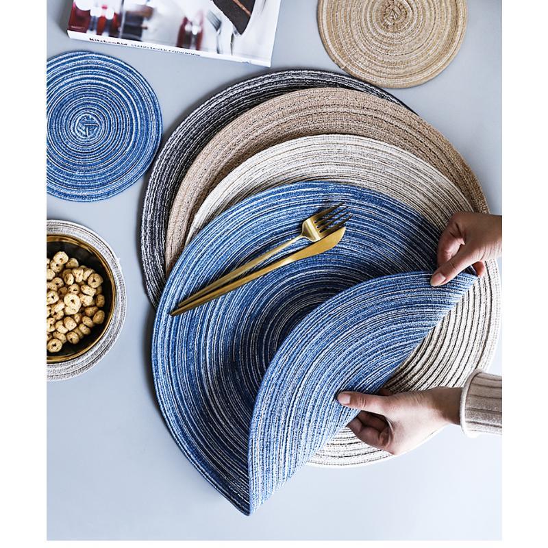 Round Table Mat Woven Ramie Placemats Anti Slip Dining Table Mats Non-Slip Tableware Bowl Pads Kitchen Drink Cup Coasters