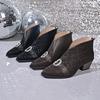 Leopard print splicing belt buckle thick heel short boots autumn and winter new large size pointed Chelsea boots fashion Martin boots