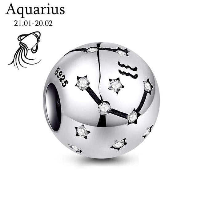 Brand New Copper Metal 12 Constellation Zodiac Round Bead Components Compatible With Authentic Original Pendant Bead Component Bracelet High Quality