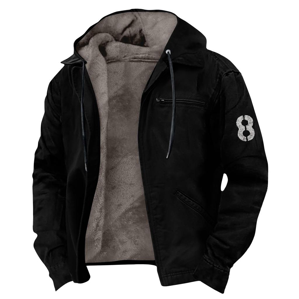Men's Casual Zippered Pocket Hooded Jacket Men's Color Fashion Warm Jacket