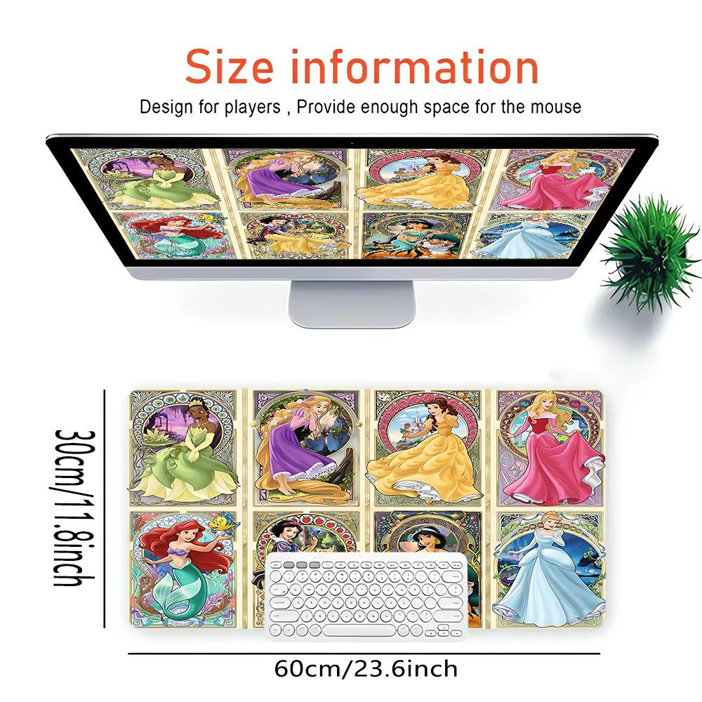 Disney Princesses Art Large Gaming Mouse Pad Nonslip Rubber Base Waterproof Desk Mat For Office Pc Laptop