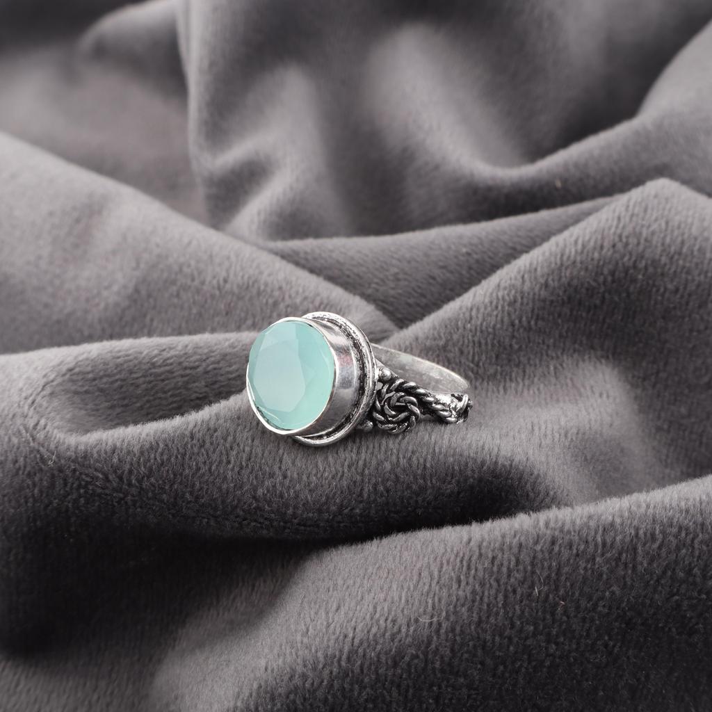 Aqua Chalcedony Ring, 925 Solid Sterling Silver Jewelry, Gemstone Ring, Gift For Her Handmade Dainty Jewelry
