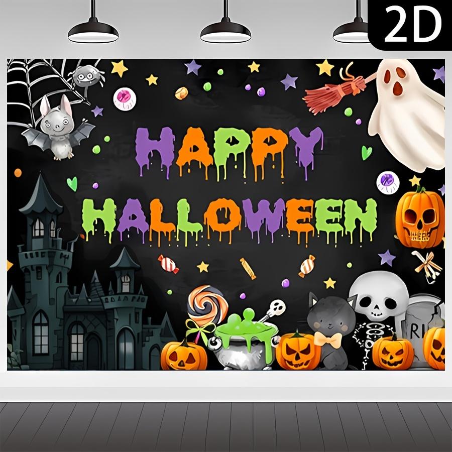 1pc Cartoon Halloween Happy Background Cloth - Featuring designs of ghosts, pumpkins, bats and spider webs, made of polyester