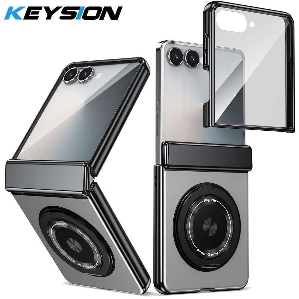 KEYSION Pouzdro s magnetickým prstenovým stojánkem otočným o 360° pro MagSafe pro Samsung Galaxy Z Flip 7 5G Kryt telefonu s pantem s ochranou displeje