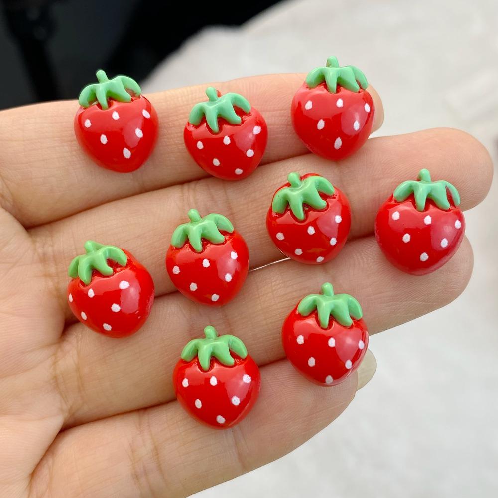 

20pcs New Kawaii Resin Fruit Art Decorations 3D Strawberry Series Nail Charms Accessories Press on Nails червоний