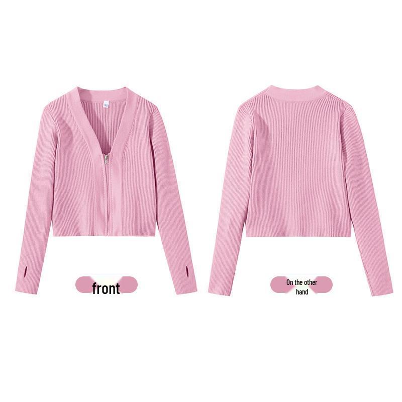 Girls' Autumn/Winter Dance Practice Sweater Shawl Jacket with Zipper – Warm Outerwear Top