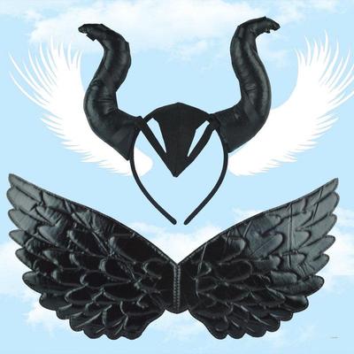 Black Unicorn Wings & Devil Horn Headband for Carnival Dance Party
