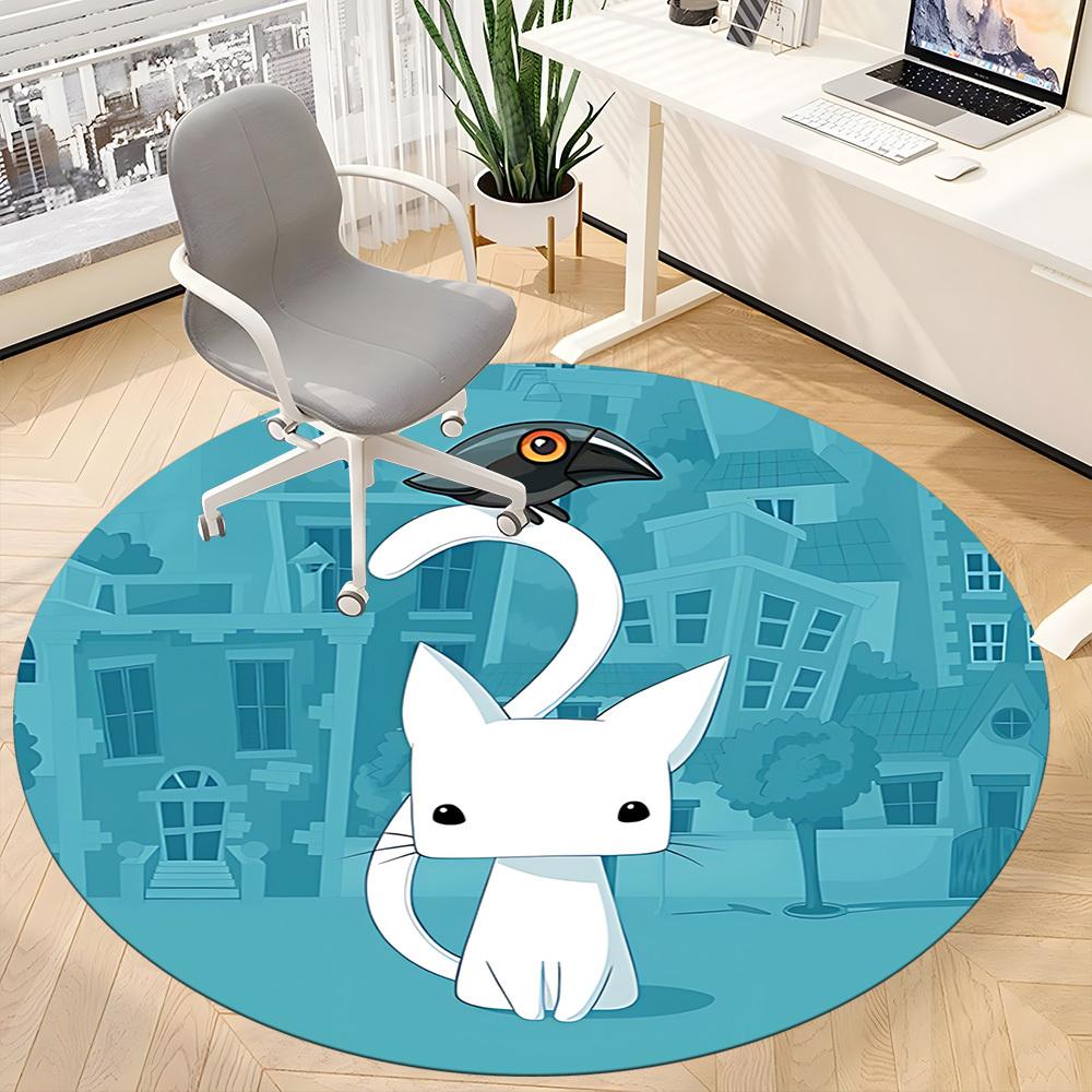 1pc Cat Crow Office Round Area Rug, Indoor Mat Suitable For Office, Under Office Chairs Bedroom Living Room Home Decor, Room Deco172
