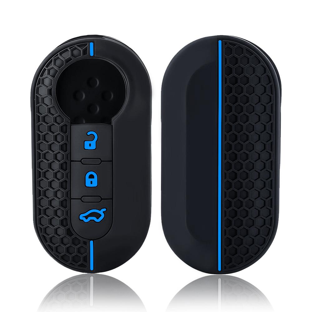 Silicone Car Key Fob Shell Cover for FIAT 500 500L 500X Abarth 3-Button Folding Key