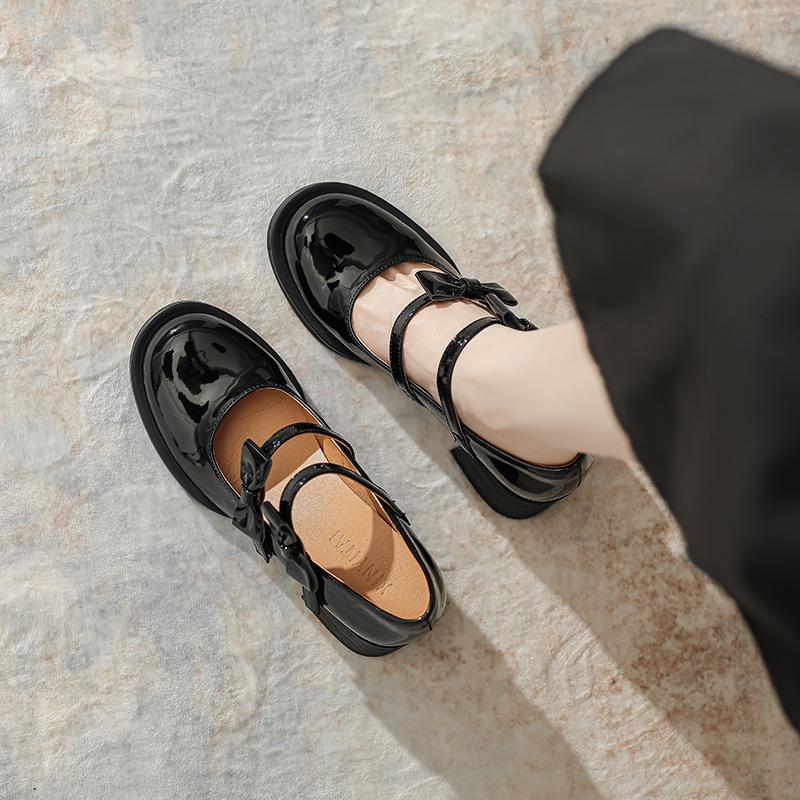 French beautiful high-heeled Mary Jane shoes women's 2025 early spring new round head thick heel bow college style jk single shoes
