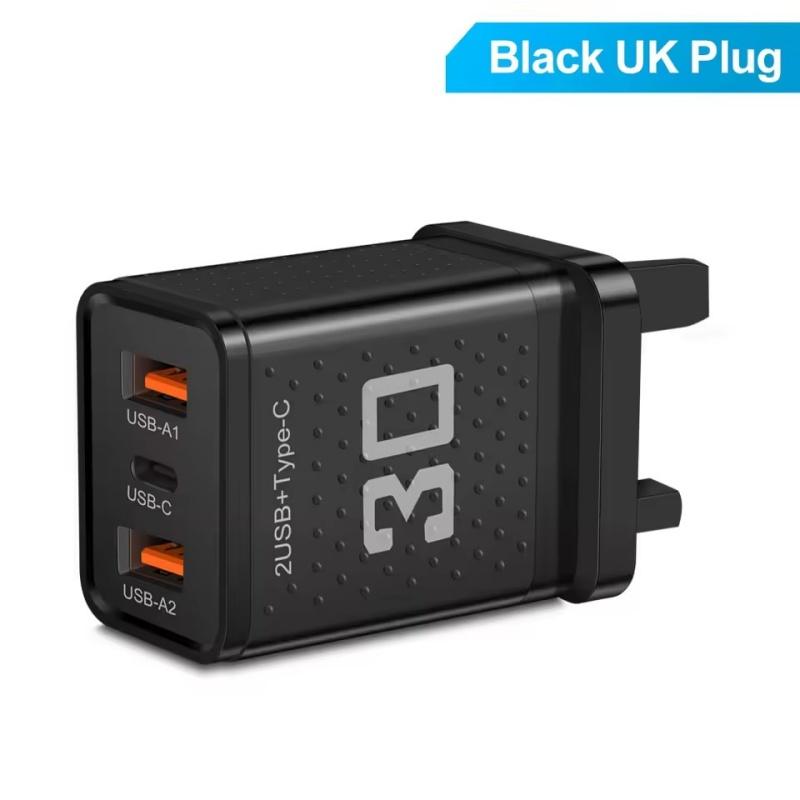 30W USB Typ C Ladegerät Schnellladung EU/US Stecker Handy Ladeadapter Für iPhone Samsung Xiaomi Huawei 3 Anschlüsse Schnelles Wandladegerät