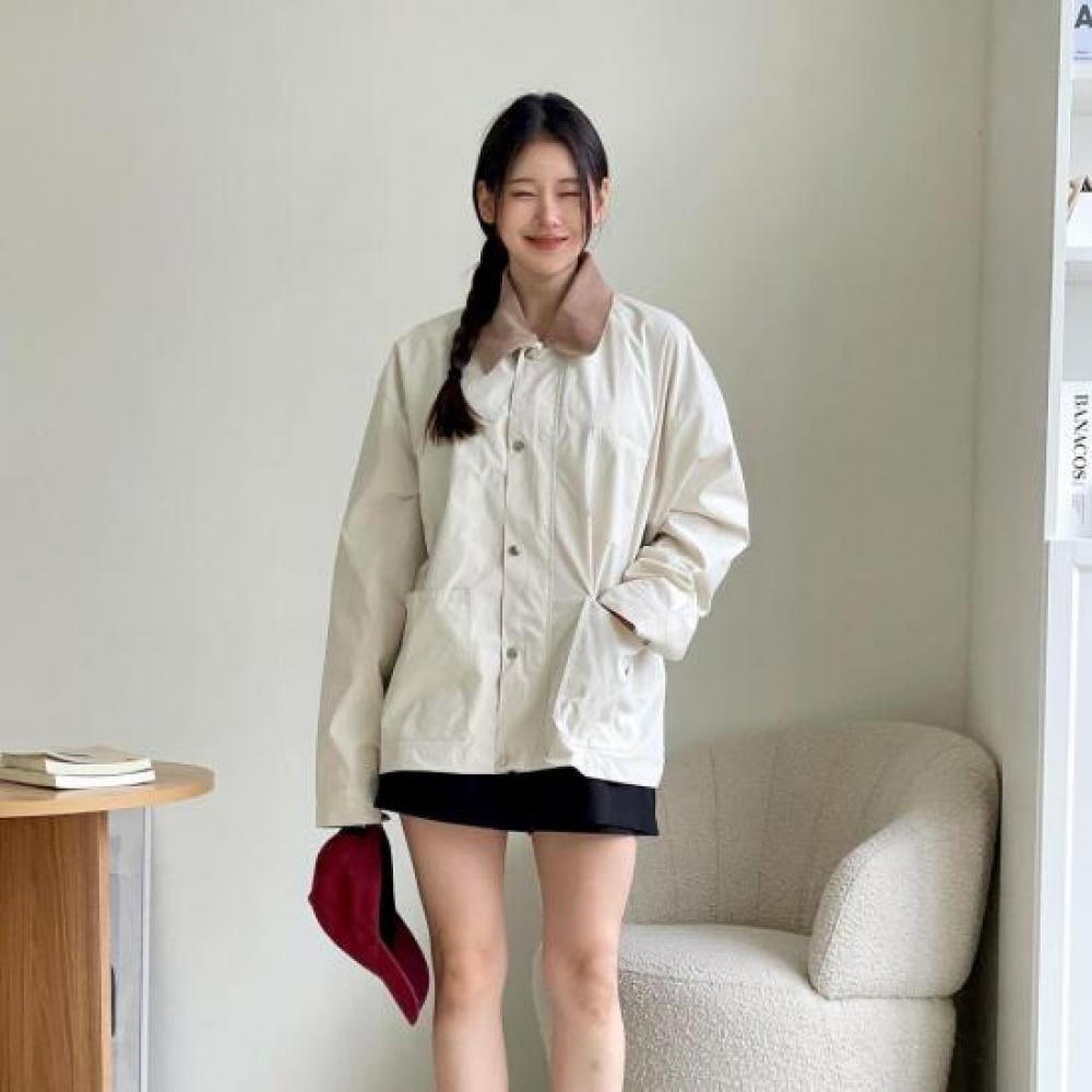 New Arrivals Open Run Oversized Corduroy Collar Zip Up Jacket