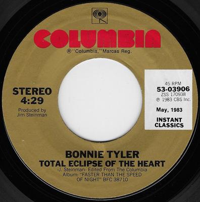 7inch Record BONNIE TYLER - Total Eclipse Of The Heart / Straig 5303906 Columbia US Rock Used