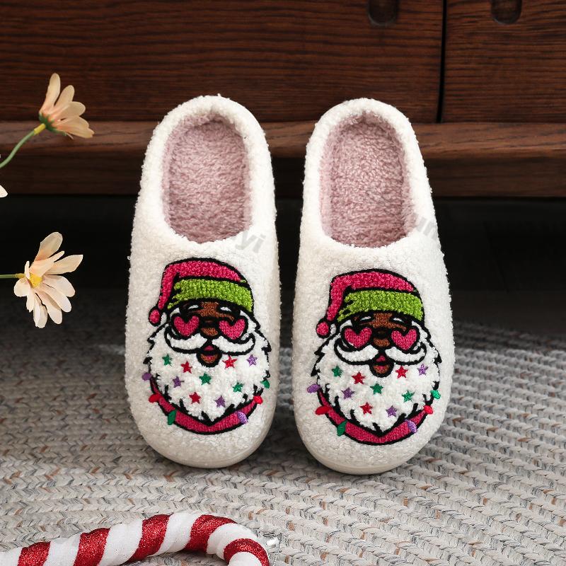 Mode Damen Weihnachtsmann Baumwollpantoffeln Neue Niedliche Cartoon Anti-Rutsch Winter Warme Baumwollpantoffeln Damen Indoor Zuhause Boden Flauschige Pantoletten
