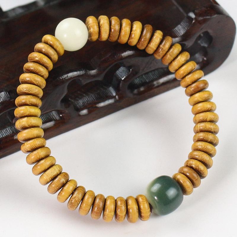 Yellow Sandalwood & Bodhi Root Bead Bracelet for Couples - 3*8MM Spacer Tablets